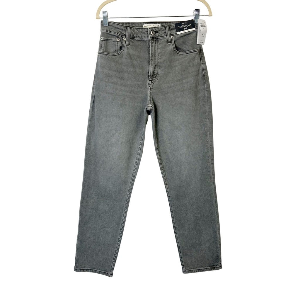 NEW Abercrombie Fitch Curve Love High Rise‎ Mom Jeans Women's 26 Gray